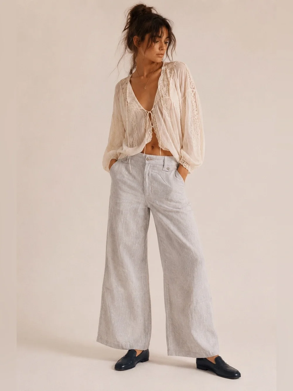 Banana Republic Ryan Fit Tall Linen Cotton Wide Leg Trousers 8L